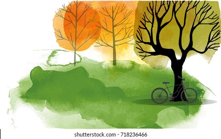 Autumn landscape. watercolor vector background