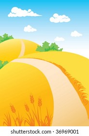 Autumn landscape with wheat fields