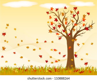 Paisaje otoñal con viento y hojas