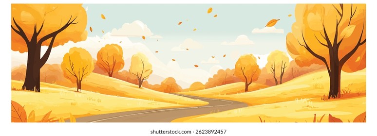Autumn Landscape with Winding Road vector illustration