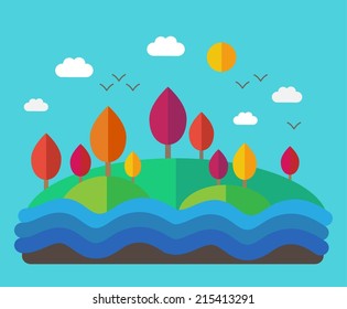 Autumn landscapes in a flat style.Vector illustration.