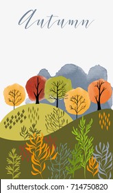 Autumn landscape.Vector watercolor tree collection.