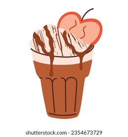 Latte-Herbstsymbol, Vektorgrafik von Kaffee mit Apfel- und Schokoladenpfeifen, Apfelbonbonbon, Getränkekarte für Thanksgiving, einzelne farbige Clipkunst auf weißem Hintergrund
