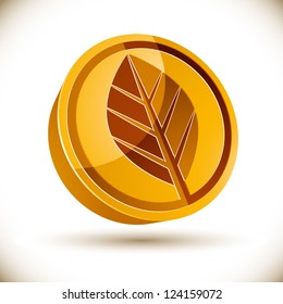 Autumn leaf 3d round vector icon.