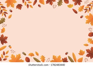 Autumn leaf and acorn background material.Simple flat style vector illustration.