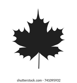 Autumn leaf black silhouette icon isolated on white background. Vector illustration with fallen maple foliage design in flat style logo