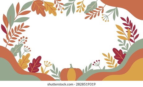 Autumn Leaf Border Frame Background with Pumpkin and Fall Foliage for Thanksgiving and Autumnal Celebrations. Flat vector illustration EPS 10.