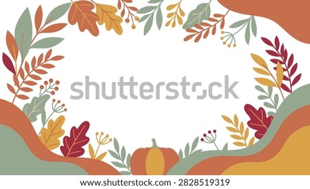Autumn Leaf Border Frame Background with Pumpkin and Fall Foliage for Thanksgiving and Autumnal Celebrations. Flat vector illustration EPS 10.