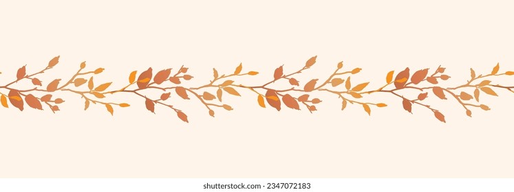 Autumn leaf border. Horizontal seamless pattern with hand drawn colorful leaves. Fall vector illustration