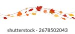 Autumn leaf border. Wave of falling leaves. Leaf fall . Autumn flying leaves . Watercolor leaves in the wind. Autumn leaves seamless border .