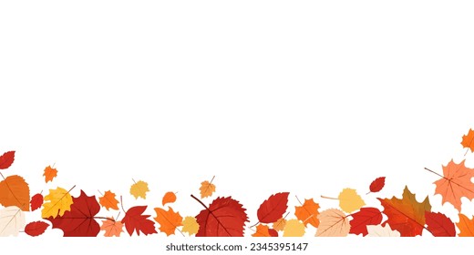 Autumn leaf border.Autumn leaves border frame.Leaf fall.Autumn flying leaves..Autumn leaves seamless border.Horizontal border with colorful leaves.