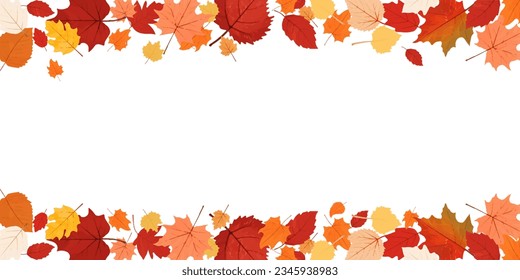 Autumn leaf border.Autumn leaves border frame.Leaf fall.Autumn flying leaves.Autumn leaves seamless border.Horizontal border with colorful leaves.