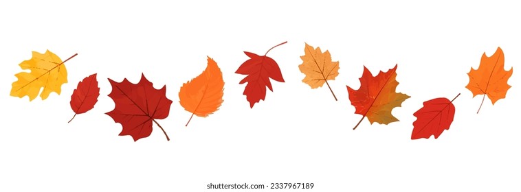 Autumn leaf border.Wave of falling leaves.Leaf fall.Autumn flying leaves.Watercolor leaves in the wind.Autumn leaves seamless border.