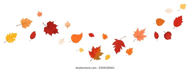 Autumn leaf border.Wave of falling leaves.Leaf fall.Autumn flying leaves.Watercolor leaves in the wind.Autumn leaves seamless border.