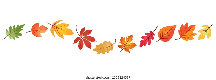 Autumn leaf border.Wave of falling leaves.Leaf fall.Autumn flying leaves.Watercolor leaves in the wind.Autumn leaves seamless border.	