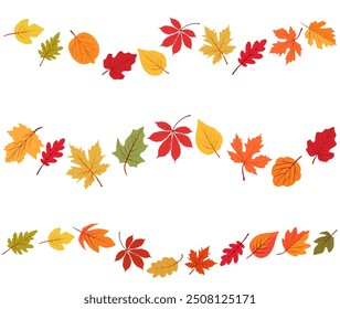 Autumn leaf border.Wave of falling leaves.Leaf fall.Autumn flying leaves.Watercolor leaves in the wind.Autumn leaves seamless borders collection.	