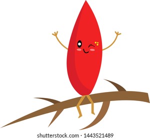 autumn leaf bright and red sits on a tree branch and winks concept of nature and the golden season