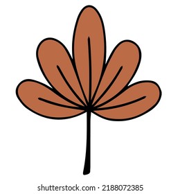 Autumn leaf brown. Hello, Autumn. Doodle style. Design or sticker. Isolated illustration. Vector