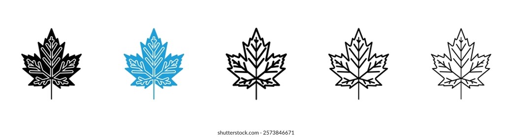 Autumn leaf canadian icons in filled and 3 stroke weights