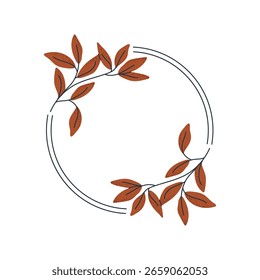 Marco de círculo de hojas de otoño, ideal para invitaciones de otoño, logotipos o diseños de temporada.