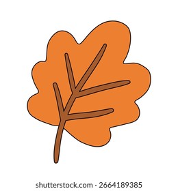 Autumn leaf clip art element vector isolated on white backgorund. Fun autumn activity coloring page for kids printable. Autumn Leaf clipart, icon.
