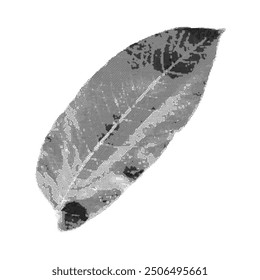 Autumn leaf collage element with dotted halftone effect. Grunge y2k fall isolated clipart. Retro vintage vector illustration on transparent background