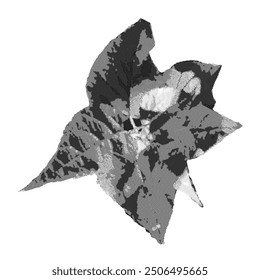 Autumn leaf collage element with dotted halftone effect. Grunge y2k fall isolated object. Retro vector illustration on transparent background