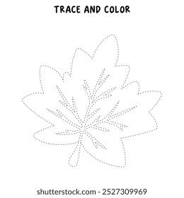 Autumn leaf coloring pages for kids. Trace and color autumn leaf. Leaf line art vector for coloring books. Kindergarten and preschool worksheets printable for kids. Bright Autumn Leaf.