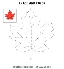 Autumn leaf coloring pages for kids. Trace and color autumn leaf. Maple leaf coloring page. Kindergarten and preschool worksheets printable for kids. Bright Autumn Leaf. Maple leaves clipart, icon.