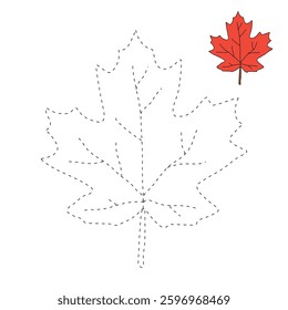 Autumn leaf coloring pages for kids. Trace and color autumn leaf. Maple leaf coloring page. Kindergarten and preschool worksheets printable for kids. Bright Autumn Leaf. Maple leaves clipart, icon.