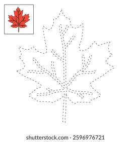 Autumn leaf coloring pages for kids. Trace and color autumn leaf. Maple leaf coloring page. Kindergarten and preschool worksheets printable for kids. Bright Autumn Leaf. Maple leaves clipart, icon.