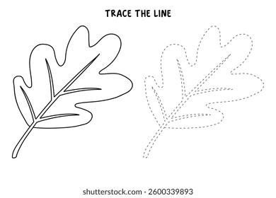 Autumn leaf coloring pages for kids. Trace and color autumn leaf. Maple leaf coloring page. Kindergarten and preschool worksheets printable for kids. Bright Autumn Leaf. Maple leaves clipart, icon.