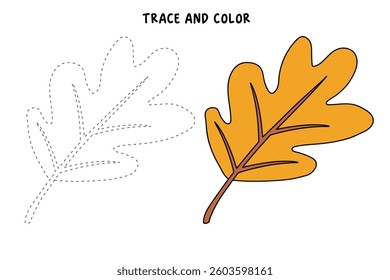 Autumn leaf coloring pages for kids. Trace and color autumn leaf. Maple leaf coloring page. Kindergarten and preschool worksheets printable for kids. Bright Autumn Leaf. Maple leaves clipart, icon.