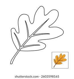 Autumn leaf coloring pages for kids. Trace and color autumn leaf. Maple leaf coloring page. Kindergarten and preschool worksheets printable for kids. Bright Autumn Leaf. Maple leaves clipart, icon.