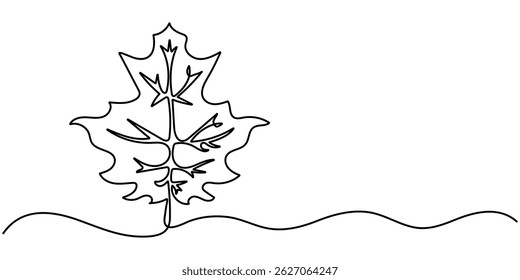 Autumn leaf continuous one line drawing, Autumn leaf continuous one, A single line drawing of an maple leaf. Continuous line thanksgiving icon. 