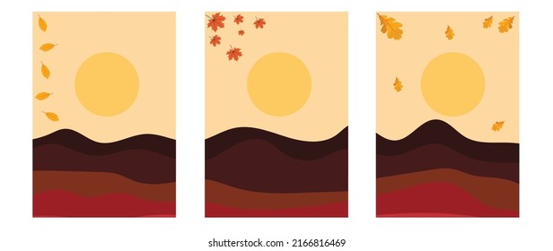 autumn leaf design landscape set and banner vector 