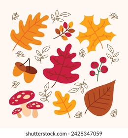Autumn leaf doodle set collection