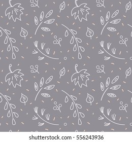 Autumn Leaf Fall Amid First Snow. Seamless Hand Drawn Pattern