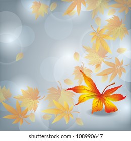 Autumn leaf fall, beautiful grey nature background, vector illustration. Place for text