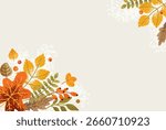 Autumn Leaf Fall cute Background. Frame with leaves, branches and berries pattern. Vector colorful hand drawn illustration with texture 