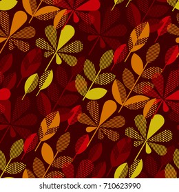 autumn leaf fall geometry modern motif in bright vivid color. vector illustration for surface design. seasonal cool leaves seamless pattern for fabric, wrapping paper
