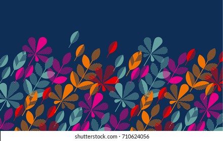 autumn leaf fall geometry modern motif in bright vivid color. vector illustration for surface design. colorful header template with leaves on blue background