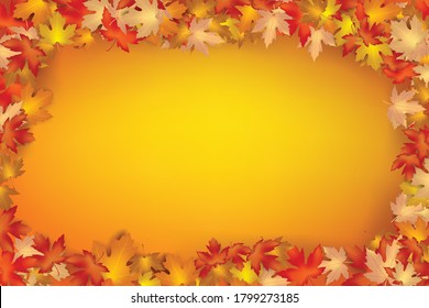 Hojas de otoño que caen sobre un fondo naranja, secas de hojas de arce, para elementos de diseño de otoño, ilustración vectorial