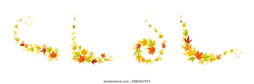 Autumn Leaf and Foliage Nature Curled Element Vector Set