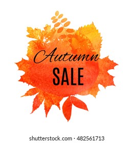 Autumn leaf foliage watercolor .Autumn sale. Fall sale. Web banner or poster for e-commerce, on-line cosmetics shop, fashion & beauty shop, store. Vector illustration. EPS 10