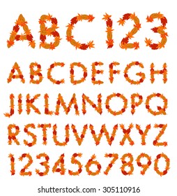 Autumn leaf font complete ABC and numbers