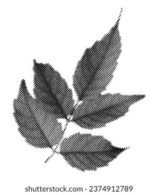 Halftone-Collage-Element des Herbstblattes. Blumenobjekte für Mischmediendesign, altes Punk-Blattwerk, Retro-moderne Schnittform. Vektorgrafik einzeln auf transparentem Hintergrund