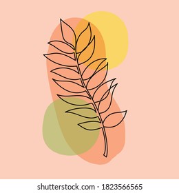 Autumn leaf in a hand drawn linear style on colorful background.