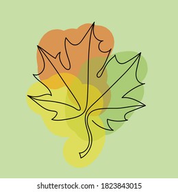 Autumn leaf in a hand drawn linear style on colorful background. Vector illustration.