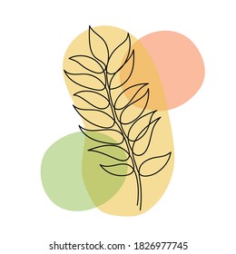 Autumn leaf in a hand drawn linear style with colorful abstract stains. Isolated on white.
